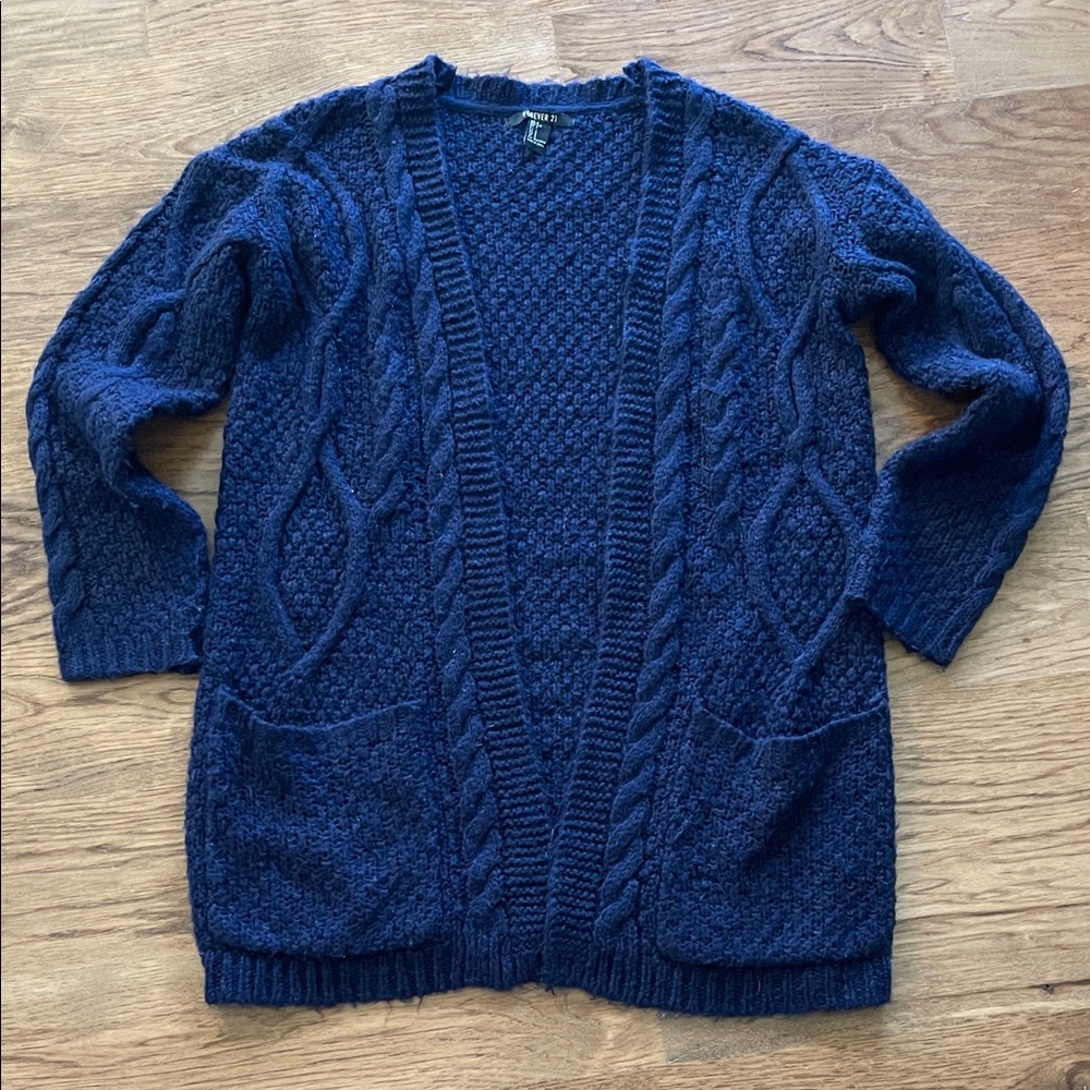 Forever 21 Deep Blue Cable Knit Cardigan